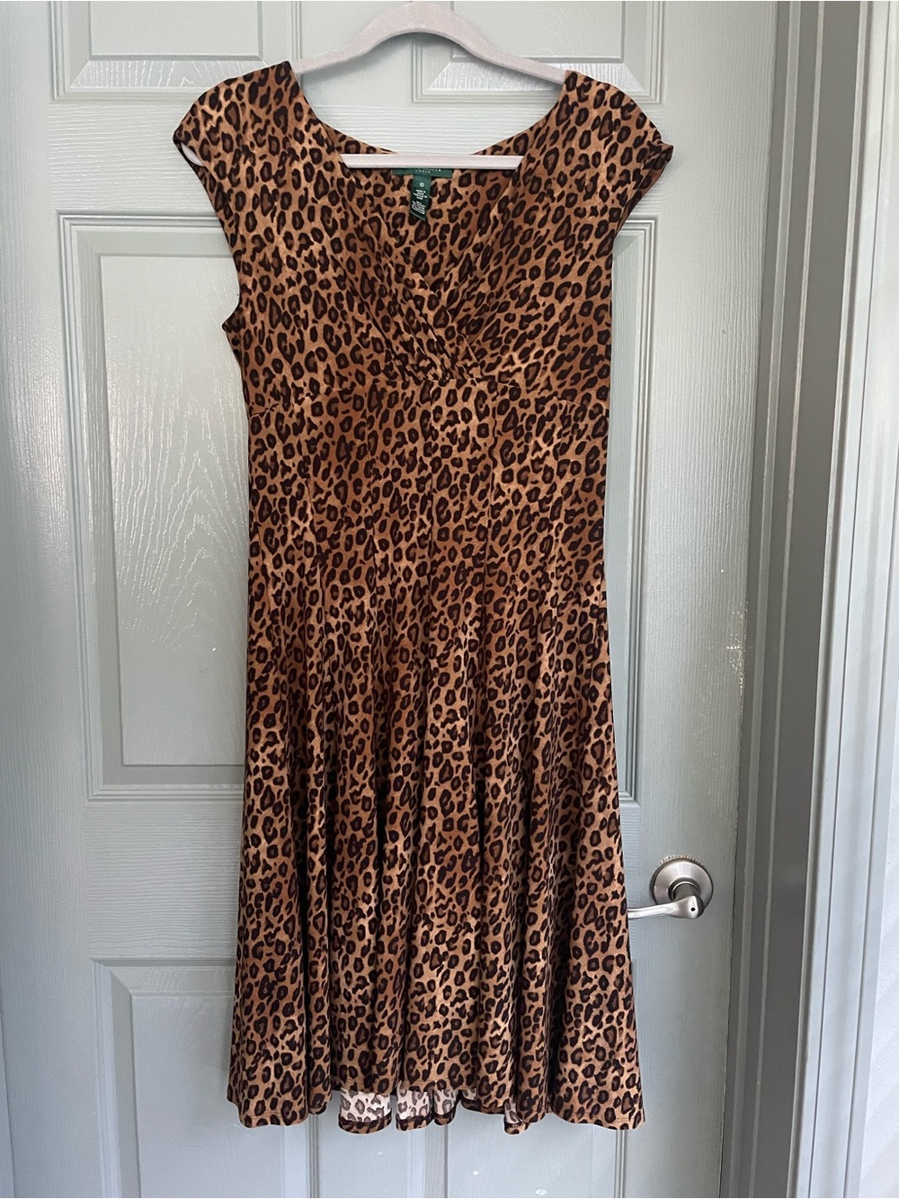 Ralph Lauren Leopard Animal Print Brown & Black Cap Sleeve Dress Size 10